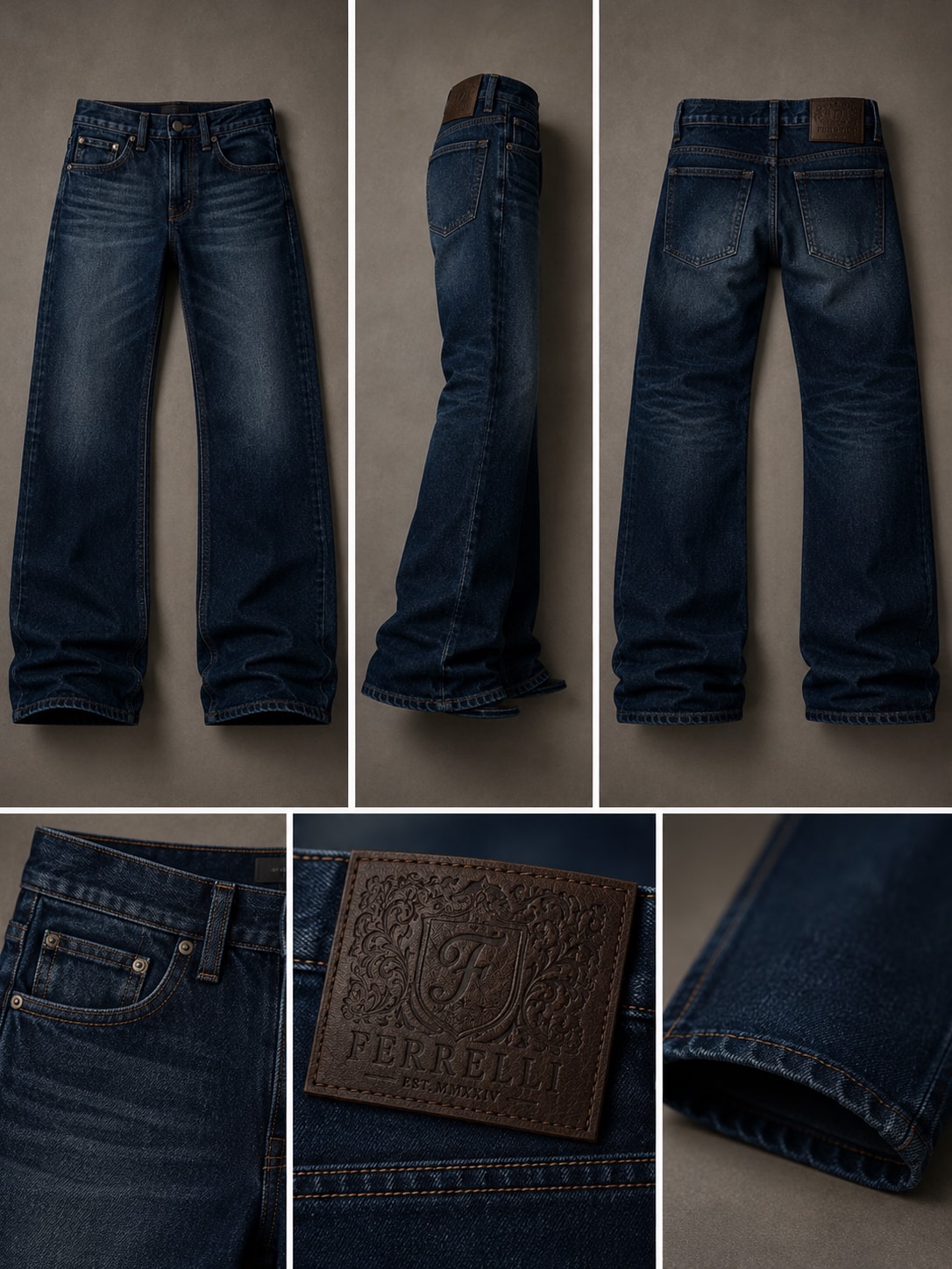 FERRELLI inaugural jean — multi-angle product photography